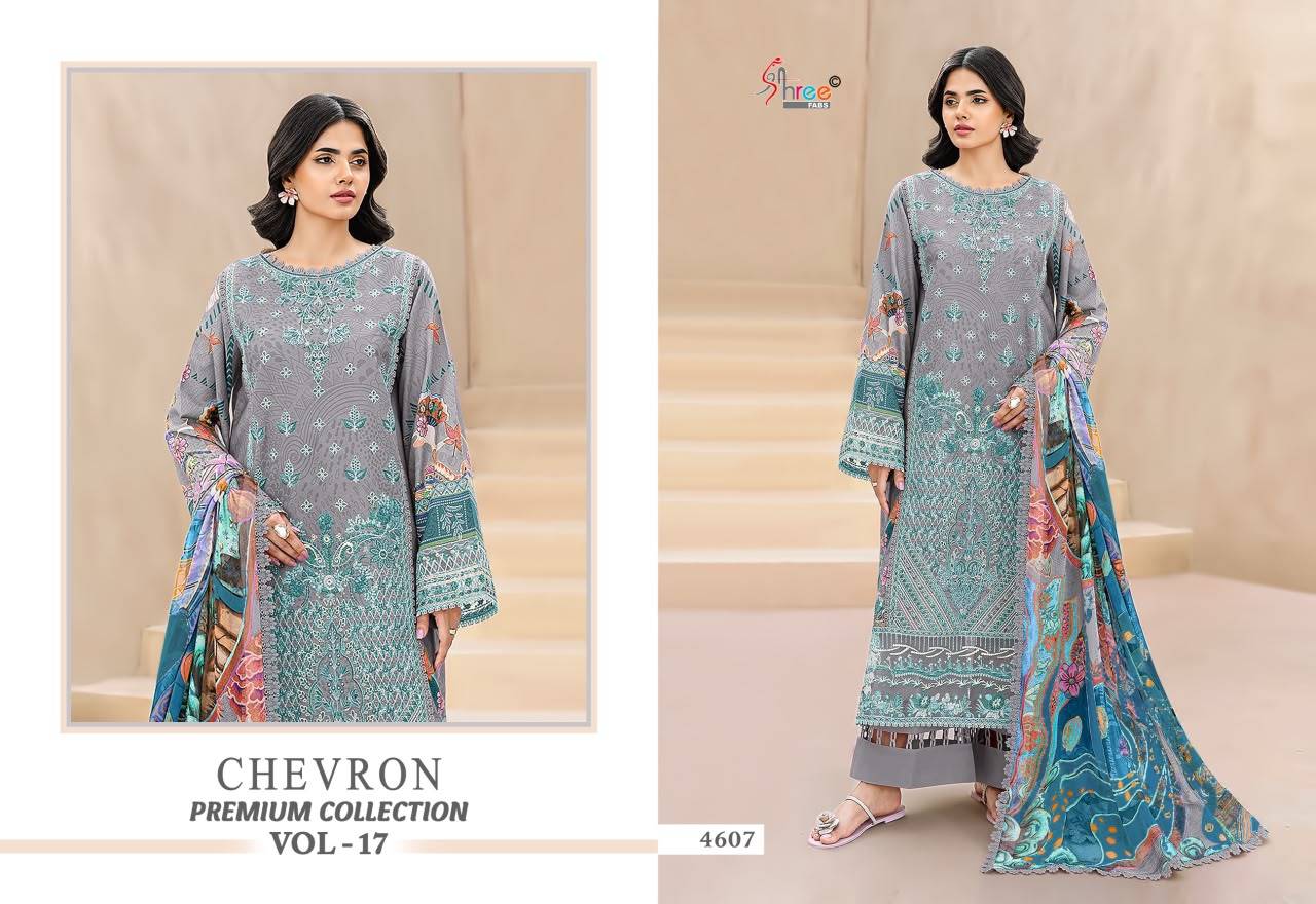 CHEVRON VOL 17 BY SHREE FABS 4601 To 4608 Series Indian Traditional casual wear Pakistani pure cotton dresses At Wholesale Price